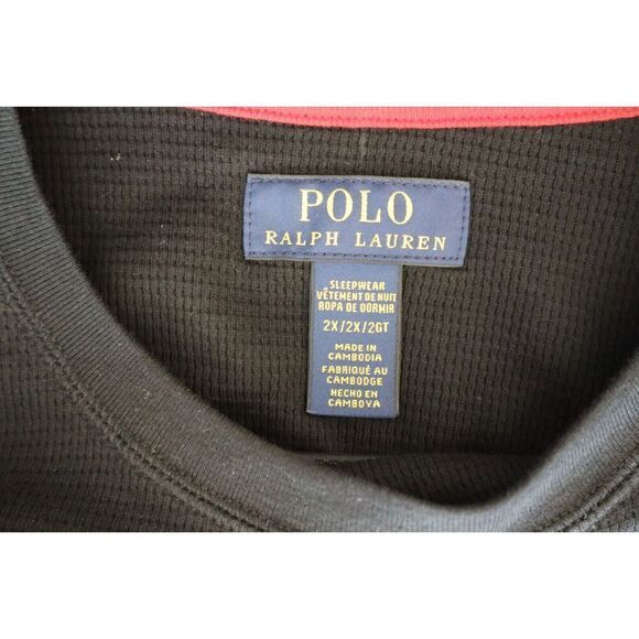 Polo Ralph Lauren PWLCRX Men's Sz 2XL Black Midweight Waffle Knit L/S Crew Shirt - Picture 3 of 6